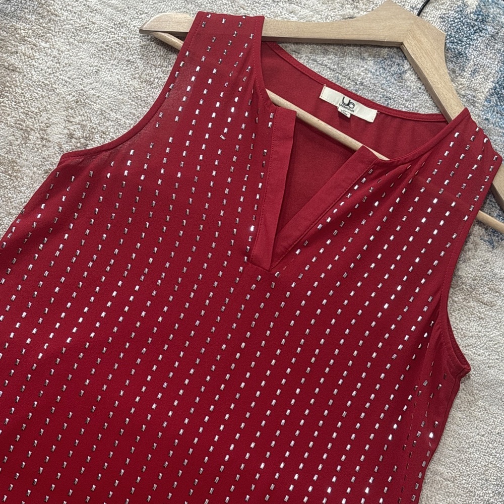 Y2K Glam Red 65% Silk Metallic Studded Blouse Sheer Party Going Out Top Small